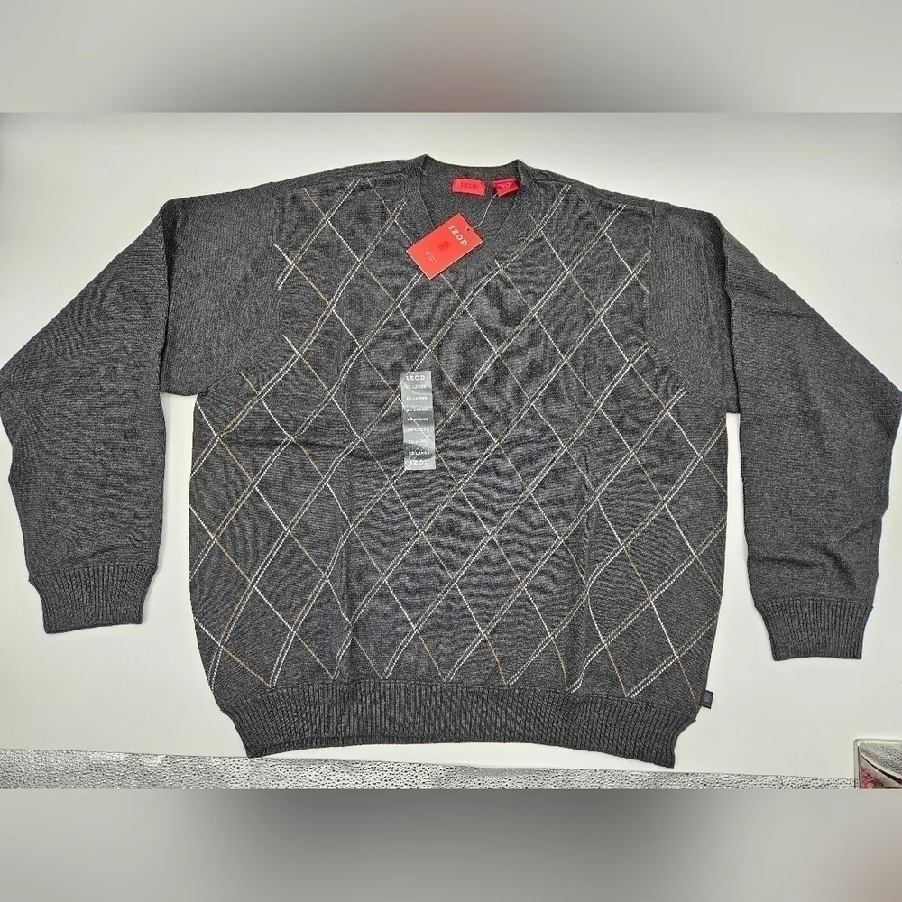 NWT IZOD Charcoal Gray Pullover 100% Cotton Sweater Mens Sz XXL